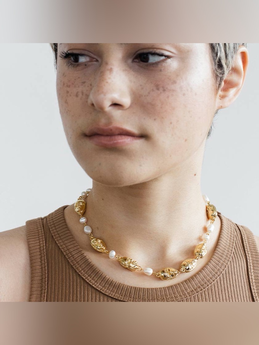 Mixed Metal Gold Plated and Silver Necklace with Pearls